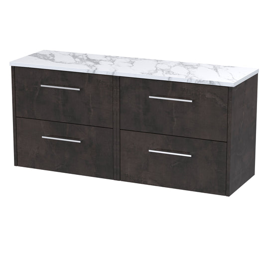  Hudson Reed Juno 1200 Wall Hung 4-Drawer Vanity & Laminate Worktop - Metallic Slate