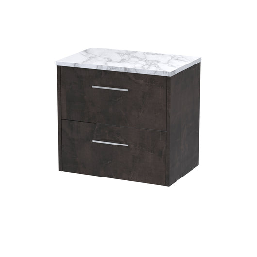  Hudson Reed Juno 600 Wall Hung 2-Drawer Vanity & Laminate Worktop - Metallic Slate