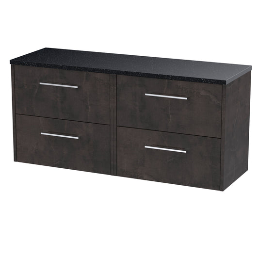  Hudson Reed Juno 1200 Wall Hung 4-Drawer Vanity & Laminate Worktop - Metallic Slate