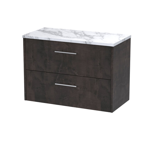  Hudson Reed Juno 800 Wall Hung 2-Drawer Vanity & Laminate Worktop - Metallic Slate