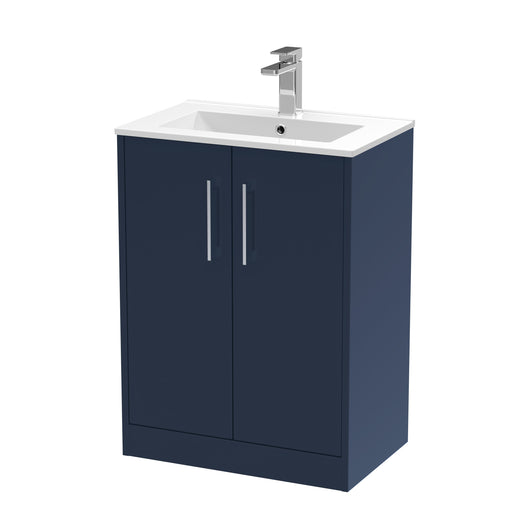  Hudson Reed Juno 600mm Floor Standing 2-Door Vanity & Basin 2 - Midnight Blue