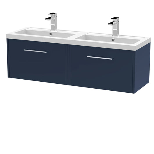  Hudson Reed Juno 1200mm Wall Hung 2-Drawer Vanity & Double Basin - Midnight Blue