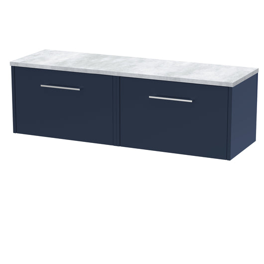  Hudson Reed Juno 1200 Wall Hung 2-Drawer Vanity & Laminate Worktop - Midnight Blue