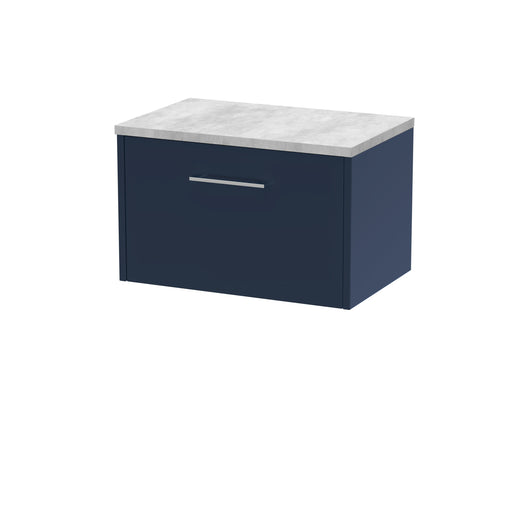  Hudson Reed Juno 600mm Wall Hung Single Drawer Vanity & Laminate Worktop - Midnight Blue