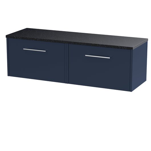  Hudson Reed Juno 1200 Wall Hung 2-Drawer Vanity & Laminate Worktop - Midnight Blue