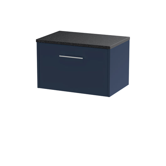  Hudson Reed Juno 600mm Wall Hung Single Drawer Vanity & Laminate Worktop - Midnight Blue