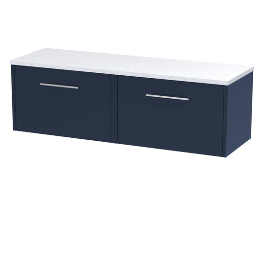  Hudson Reed Juno 1200 Wall Hung 2-Drawer Vanity & Laminate Worktop - Midnight Blue