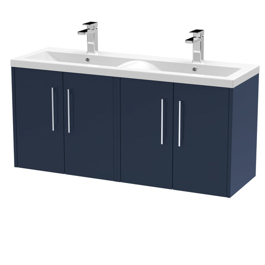  Hudson Reed Juno 1200mm Wall Hung 4 Door Vanity & Double Basin - Midnight Blue