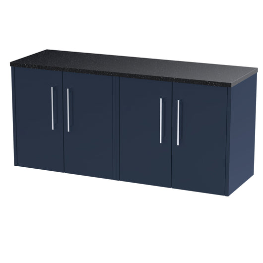  Hudson Reed Juno 1200 Wall Hung 4-Door Vanity & Laminate Worktop - Midnight Blue