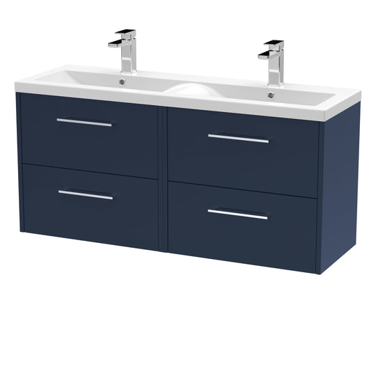  Hudson Reed Juno 1200mm Wall Hung 4-Drawer Vanity & Double Basin - Midnight Blue