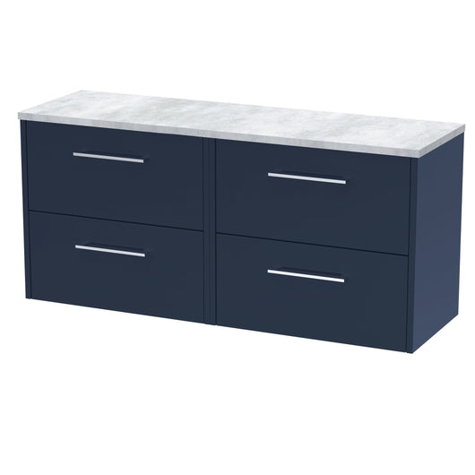  Hudson Reed Juno 1200 Wall Hung 4-Drawer Vanity & Laminate Worktop - Midnight Blue