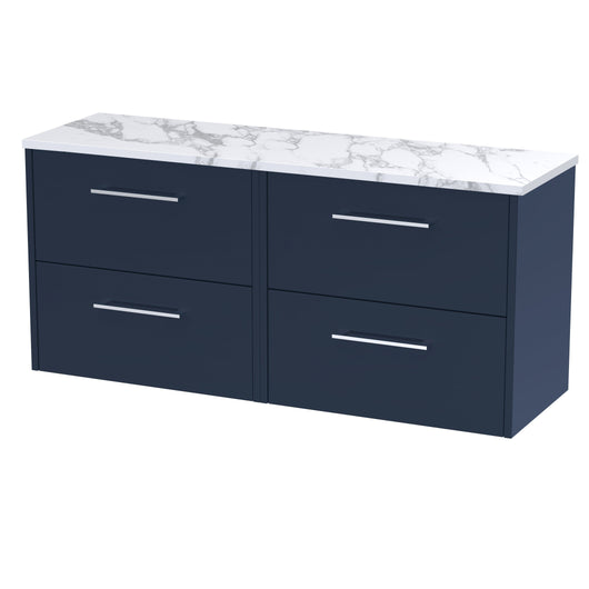  Hudson Reed Juno 1200 Wall Hung 4-Drawer Vanity & Laminate Worktop - Midnight Blue