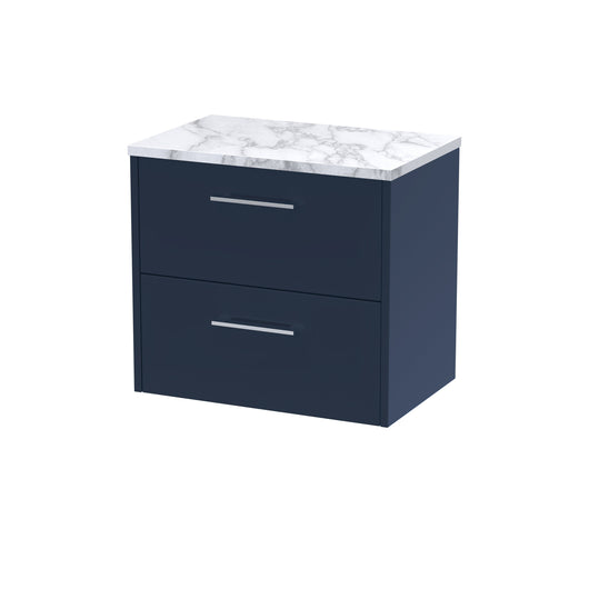  Hudson Reed Juno 600 Wall Hung 2-Drawer Vanity & Laminate Worktop - Midnight Blue