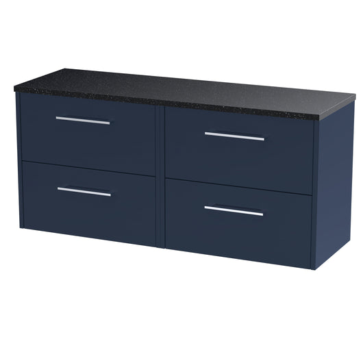  Hudson Reed Juno 1200 Wall Hung 4-Drawer Vanity & Laminate Worktop - Midnight Blue