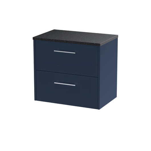  Hudson Reed Juno 600mm Wall Hung 2-Drawer Vanity & Laminate Worktop - Midnight Blue