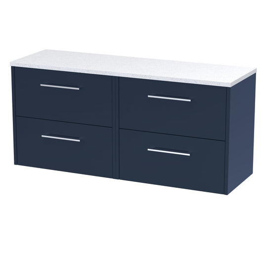  Hudson Reed Juno 1200 Wall Hung 4-Drawer Vanity & Laminate Worktop - Midnight Blue