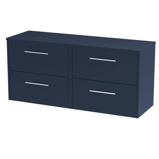  Hudson Reed Juno 1200mm Wall Hung 4-Drawer Vanity & Worktop - Midnight Blue