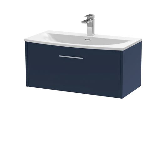  Hudson Reed Juno 800mm Wall Hung Single Drawer Vanity & Basin 4 - Midnight Blue