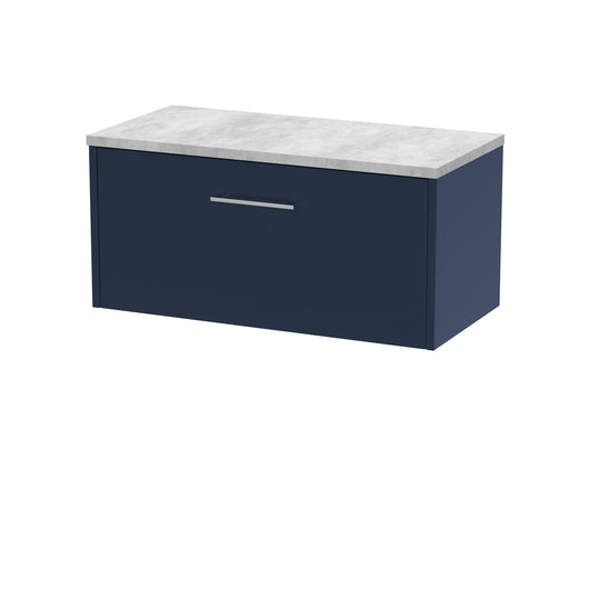  Hudson Reed Juno 800mm Wall Hung Single Drawer Vanity & Laminate Worktop - Midnight Blue