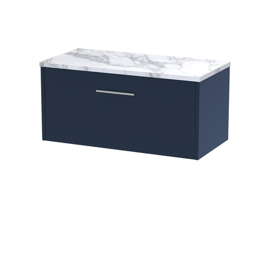  Hudson Reed Juno 800 Wall Hung Single Drawer Vanity & Laminate Worktop - Midnight Blue