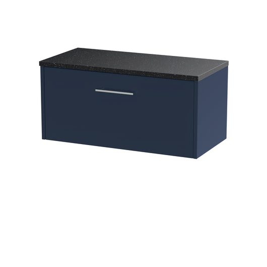  Hudson Reed Juno 800mm Wall Hung Single Drawer Vanity & Laminate Worktop - Midnight Blue