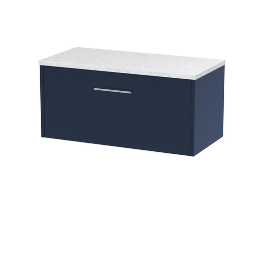  Hudson Reed Juno 800mm Wall Hung Single Drawer Vanity & Laminate Worktop - Midnight Blue