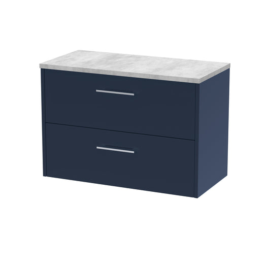  Hudson Reed Juno 800mm Wall Hung 2-Drawer Vanity & Laminate Worktop - Midnight Blue