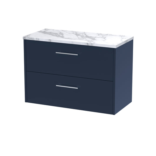  Hudson Reed Juno 800 Wall Hung 2-Drawer Vanity & Laminate Worktop - Midnight Blue