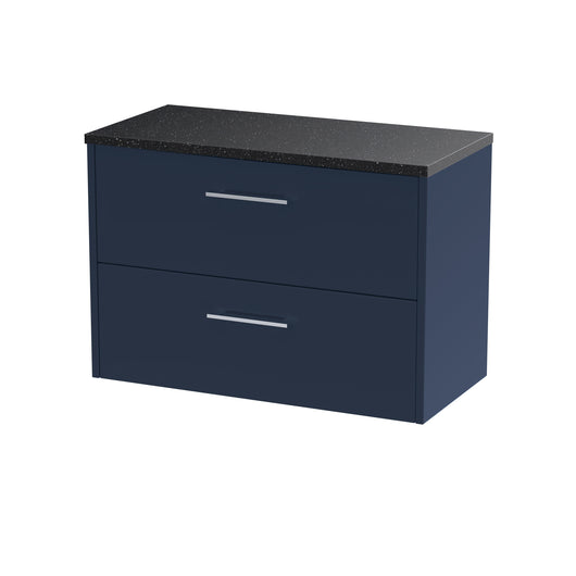  Hudson Reed Juno 800mm Wall Hung 2-Drawer Vanity & Laminate Worktop - Midnight Blue