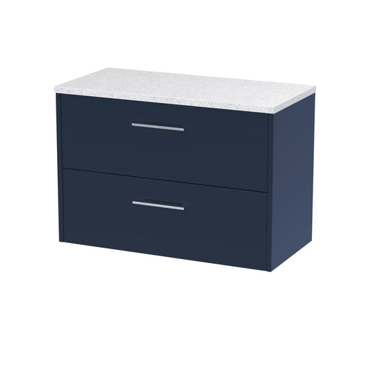  Hudson Reed Juno 800mm Wall Hung 2-Drawer Vanity & Laminate Worktop - Midnight Blue