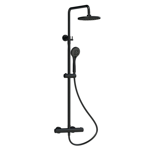  Lunar Black Round Exposed Rigid Riser Thermostatic Shower Set