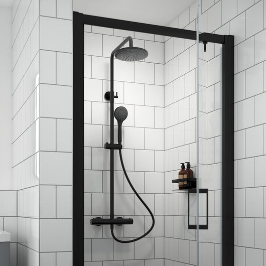  Lunar Black Round Exposed Rigid Riser Thermostatic Shower Set