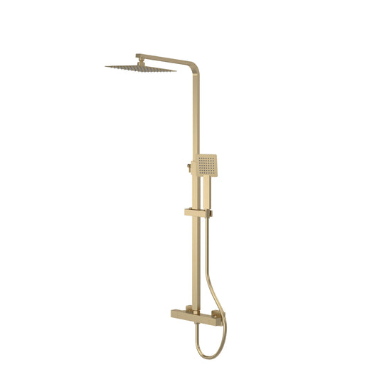  REGAR SQUARE Exposed Rigid Riser Thermostatic Shower Set - Brushed Brass