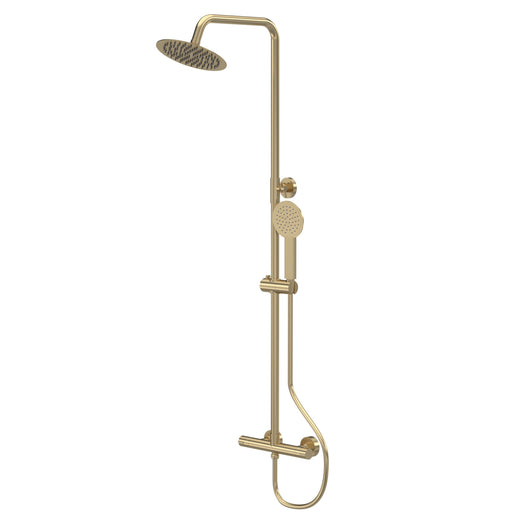  REGAR ROUND Exposed Rigid Riser Thermostatic Shower Set - Brushed Brass