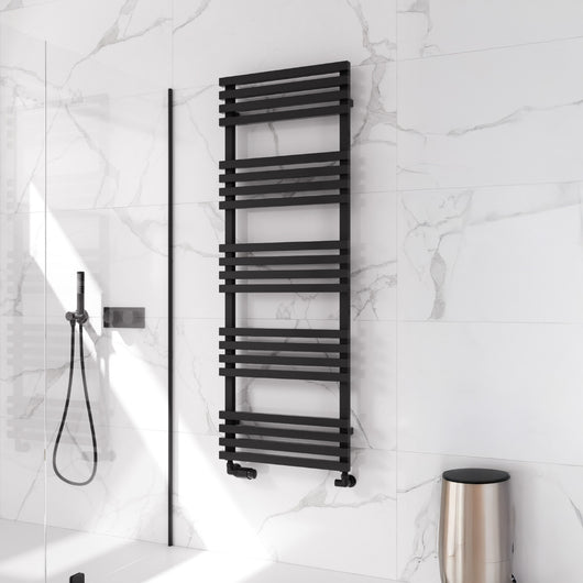  Reina Kale Designer Heated Towel Rail - 1436 x 500mm - Black - welovecouk