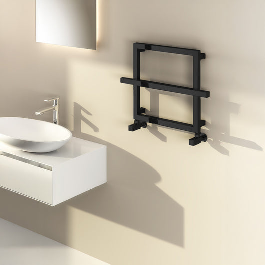  Reina Lago Designer Heated Tower Rail - 450 x 600mm (1 Towel Bar) - Black