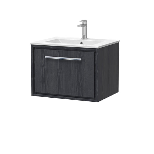  Hudson Reed Lille 600mm Wall Hung 1 Drawer Vanity Unit & Basin - Graphite Grey Woodgrain