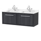 Hudson Reed Lille 1200mm Wall Hung 2-Drawer Vanity Unit with Marble Double Basin - Graphite Grey Woodgrain