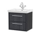 Hudson Reed Lille 600mm Wall Hung 2 Drawer Vanity Unit & Basin - Graphite Grey Woodgrain