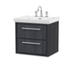 Hudson Reed Lille 600mm Wall Hung 2 Drawer Vanity Unit & Basin - Graphite Grey Woodgrain