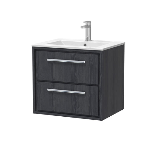  Hudson Reed Lille 600mm Wall Hung 2 Drawer Vanity Unit & Basin - Graphite Grey Woodgrain