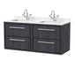 Hudson Reed Lille 1200mm Wall Hung 4-Drawer Vanity Unit with Marble Double Basin - Graphite Grey Woodgrain