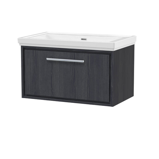  Hudson Reed Lille 800mm Wall Hung 1 Drawer Vanity Unit & Basin - Graphite Grey Woodgrain