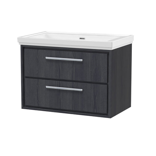  Hudson Reed Lille 800mm Wall Hung 2 Drawer Vanity Unit & Basin - Graphite Grey Woodgrain