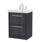 Hudson Reed Lille 600mm Floor Standing 2 Drawer Vanity Unit & Basin - Graphite Grey Woodgrain