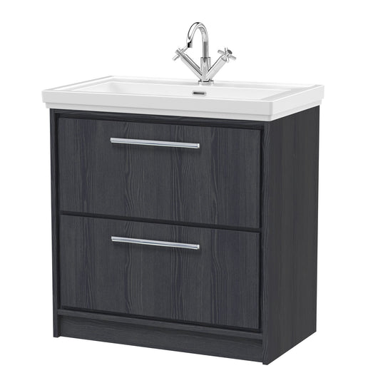  Hudson Reed Lille 800mm Floor Standing 2-Drawer Vanity Unit & Basin - Graphite Grey Woodgrain