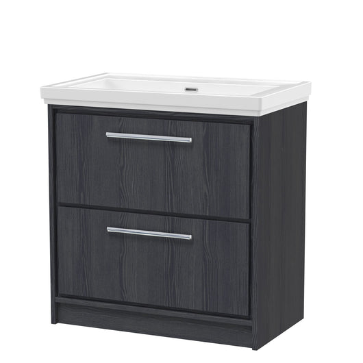  Hudson Reed Lille 800mm Floor Standing 2-Drawer Vanity Unit & Basin - Graphite Grey Woodgrain
