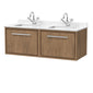 Hudson Reed Lille 1200mm Wall Hung 2-Drawer Vanity Unit with Marble Double Basin - Antique Oak