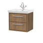 Hudson Reed Lille 600mm Wall Hung 2 Drawer Vanity Unit & Basin - Antique Oak