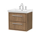 Hudson Reed Lille 600mm Wall Hung 2 Drawer Vanity Unit & Basin - Antique Oak